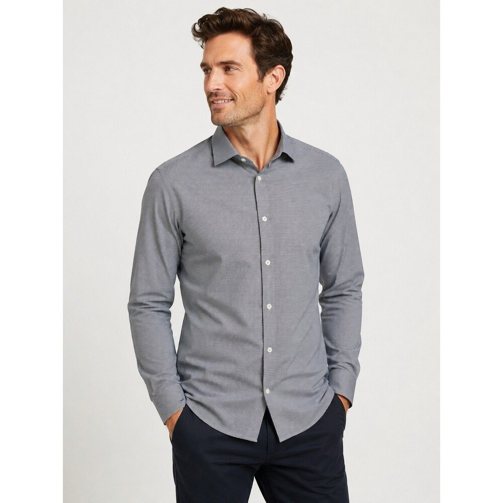 Mizzen+Main Medium Trim Fit Black White Check Performance Dress Shirt USA
